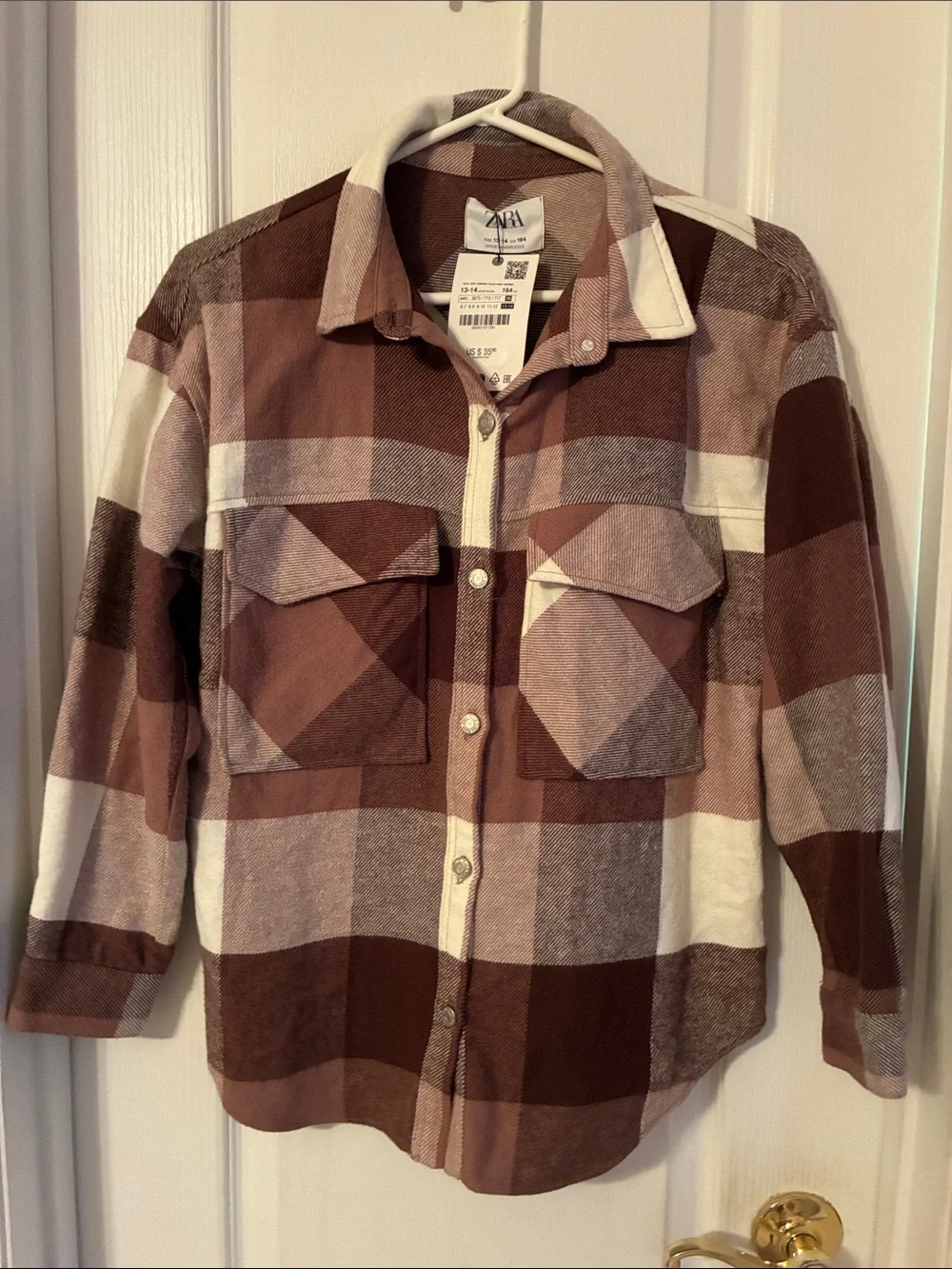 NWT Zara Kids Flannel Plaid Button Down Shirt Shacket 13-14